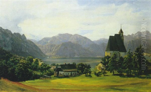 Steinbach Am Attersee Oil Painting by Friedrich Loos