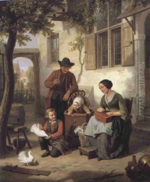 Un Heureux Menage Oil Painting by Basile De Loose