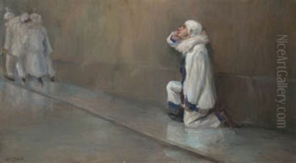Pierrot Oil Painting by Jose Maria Lopez Mezquita