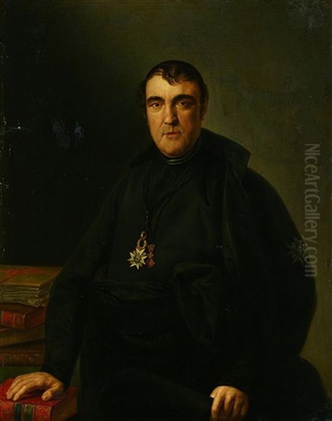 Retrato De Clerigo Con La Gran Cruz De Carlos Iii, Quizas Se Trate Del Bibliotecario De Corte Oil Painting by Bernardo Lopez Piquer