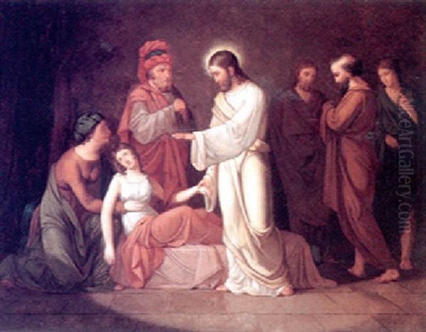 Kristus Helbreder Den Blinde Pige Oil Painting by Christian August Lorentzen