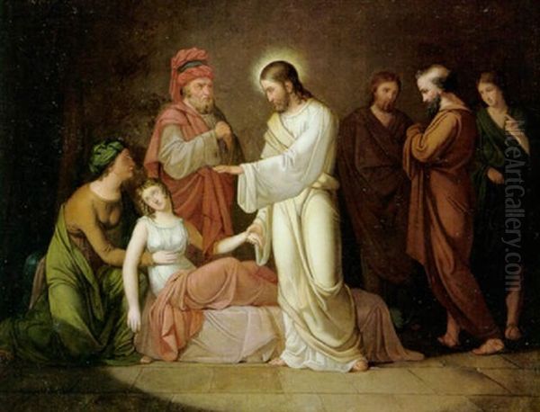 Kristus Helbreder Den Blinde Pige Oil Painting by Christian August Lorentzen