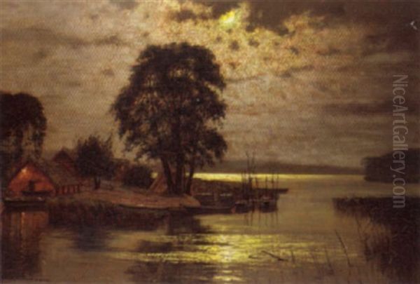 River Landscape Oil Painting by Ernst Hugo Lorenz-Morovana