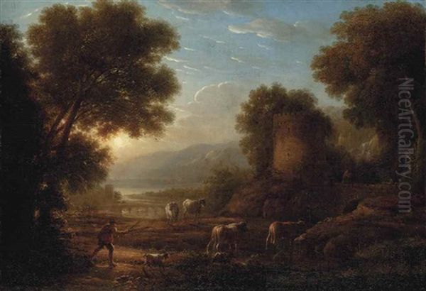 A Wooded River Landscape With A Herdsman And His Cattle Oil Painting by Claude Lorrain