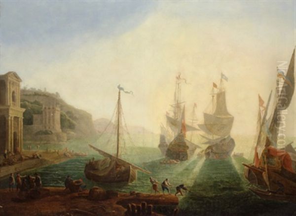 Ein Sudlicher Hafen Mit Schiffen Oil Painting by Claude Lorrain