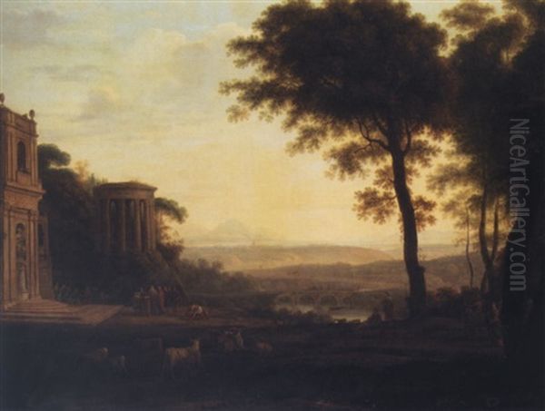 Landscape With The Father Of Psyche Sacrificing At The Milesian Temple Of Apollo Oil Painting by Claude Lorrain