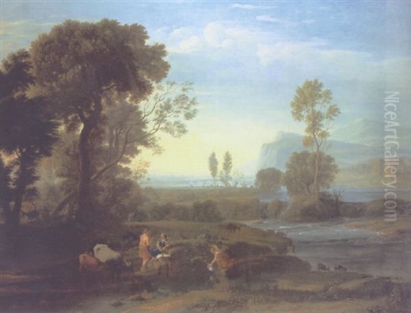 An Extensive Italianate Landscape With Flight Into Egypt Oil Painting by Claude Lorrain (Claude Gellee)