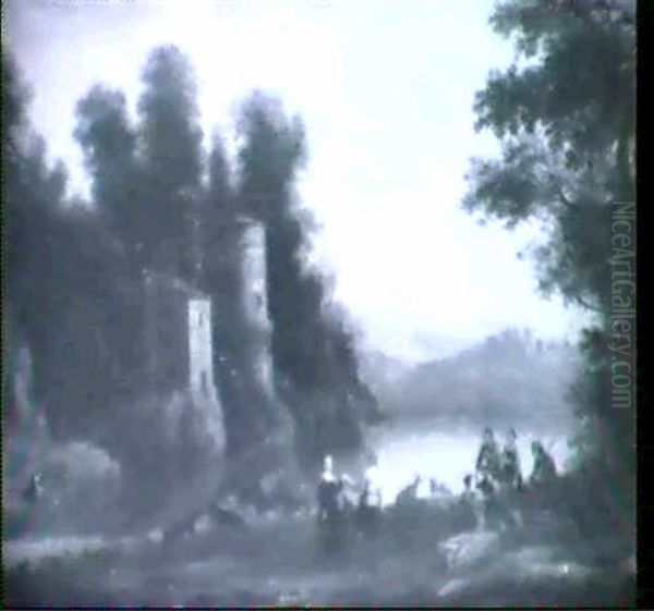 Peasants In A Landscape Oil Painting by Claude Lorrain