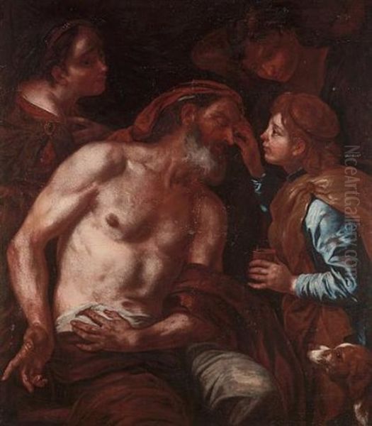 Tobias Healing Tobit's Blindness Oil Painting by Johann Carl Loth