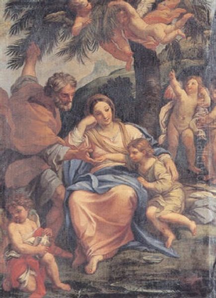 Den Hellige Familie Omgivet Af Amoriner Oil Painting by Lorenzo Lotto