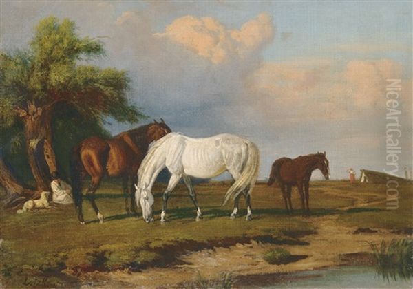 Stud-farm Oil Painting by Karoly Lotz