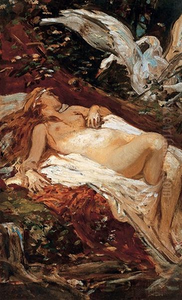 Temptation (leda) Oil Painting by Karoly Lotz