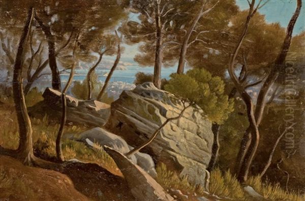 Paysage Provencal De Bord De Mer (+ Village Meridional; Double-sided) Oil Painting by Emile Loubon