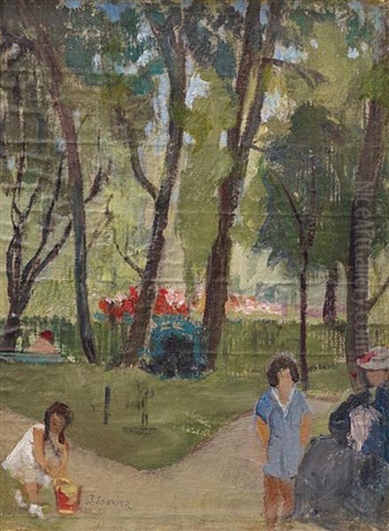 Spielende Kinder Im Park Oil Painting by Jeanne Lourier