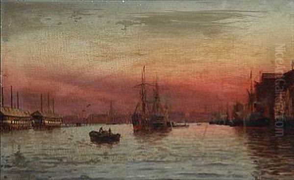 Evening Scene From Copenhagen Harbour Oil Painting by Holger Luebbers