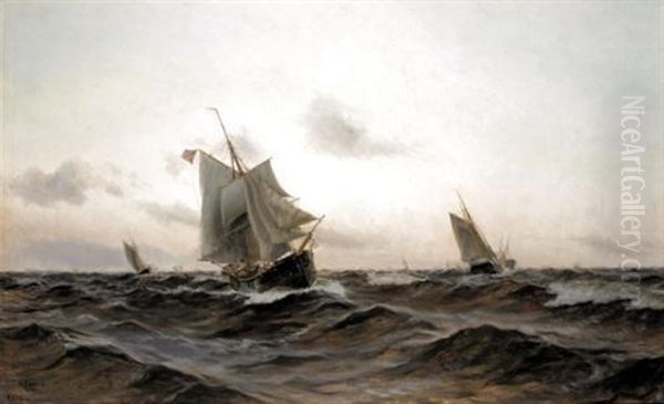 Danish Ships Sailing In A Fresh Breeze Oil Painting by Holger Luebbers