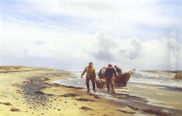 Fangsten Baeres I Land, Kystparti Med Fiskere Oil Painting by Holger Luebbers