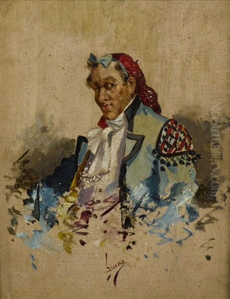 A Portrait Of A Bullfighter; Also A Companion Portrait (a Pair) Oil Painting by Eugenio Lucas Villamil