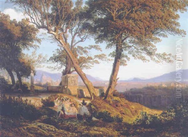 Villa Mattei Near Rome Oil Painting by August Lucas