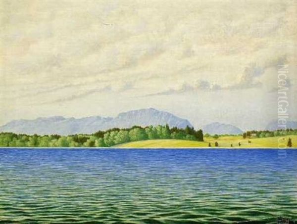 Voralpenlandschaft. Kochelsee(?) Oil Painting by Alfred Luedke