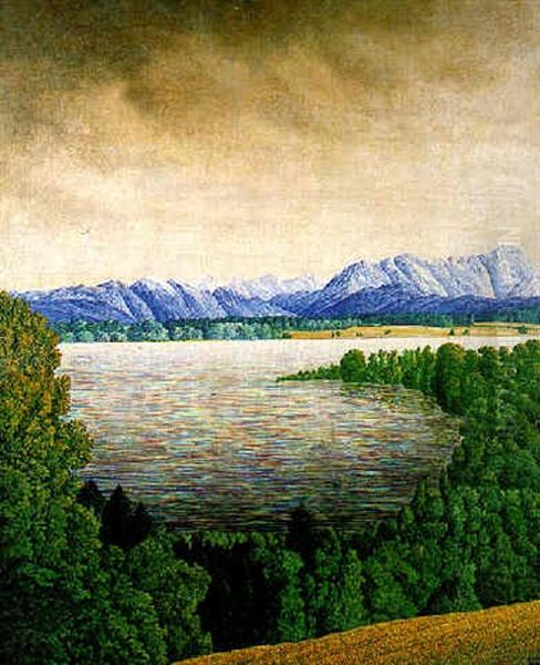 An Extensive Lake Landscape Oil Painting by Alfred Luedke