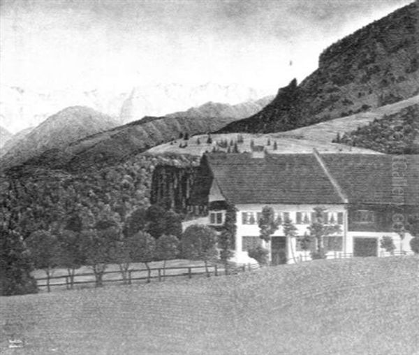 Bauernhof Mit Blick Auf Die Benediktenwand Oil Painting by Alfred Luedke