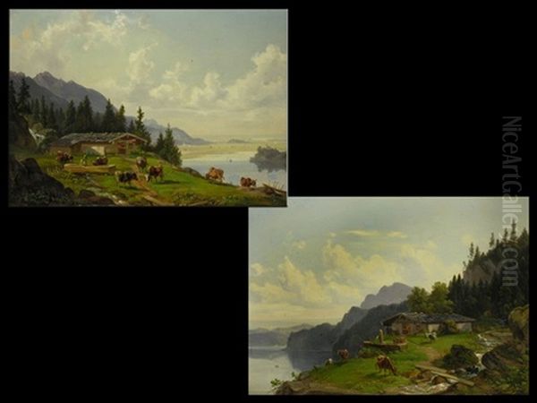 Alpenlandschaften (pair) Oil Painting by Michael Lueger