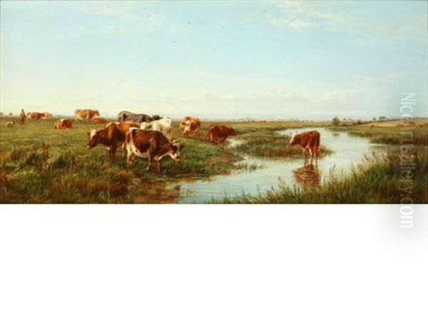 Cattle In A Landscape Oil Painting by William Snr Luker