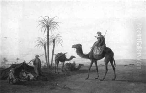 Bedouin Encampment, Sunset Oil Painting by William Luker Sr.