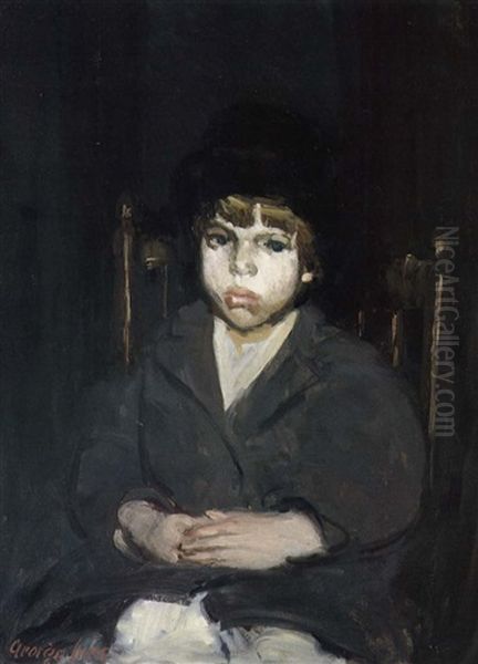 The Black Hat Oil Painting by George Benjamin Luks