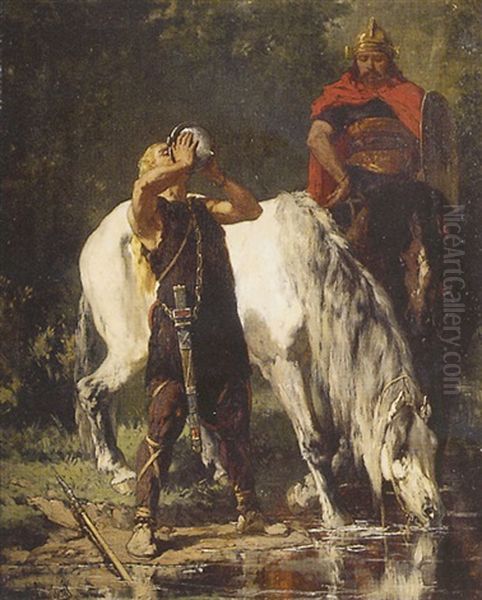La Halte Oil Painting by Evariste Vital Luminais