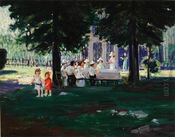 The Picnic Party Oil Painting by August Frederick Lundberg