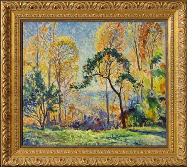 Wooded Landscape Oil Painting by August Frederick Lundberg