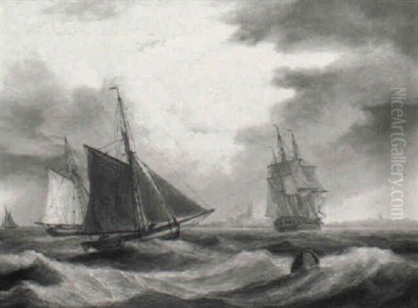 Shipping Off Reculver, Kent Oil Painting by Thomas Luny