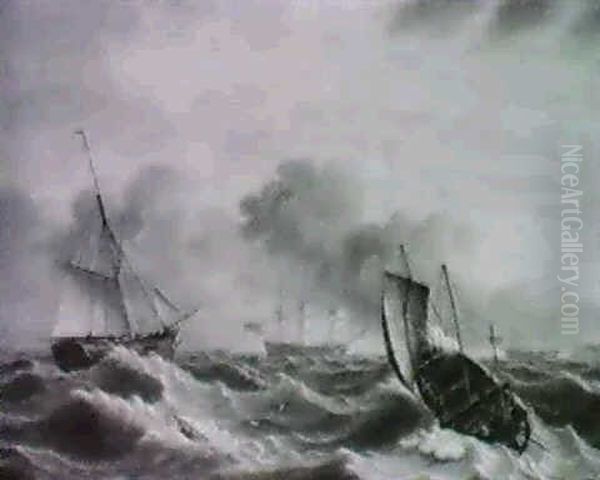 Shipping In Rough Seas. Oil Painting by Thomas Luny