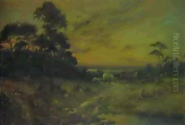 Paisaje De Atardecer Oil Painting by Jose Lupianez y Carrasco