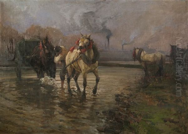 Chevaux Au Travail Oil Painting by Alessandro Lupo
