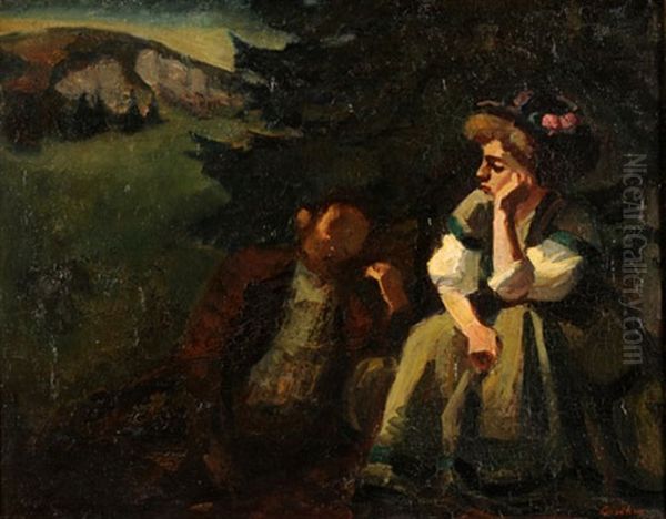 Paar Im Jura Oil Painting by Jean-Jacques Luscher