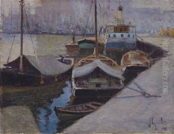 Marina Oil Painting by Justo Maximo Lynch
