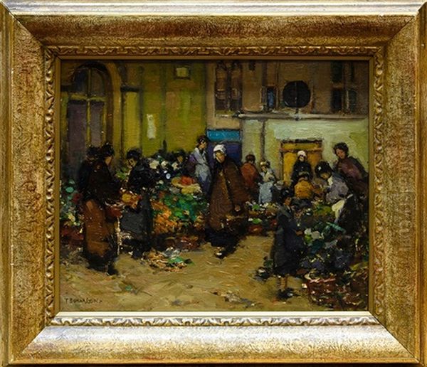 The Little Market, Bruges Oil Painting by Thomas Bonar Lyon