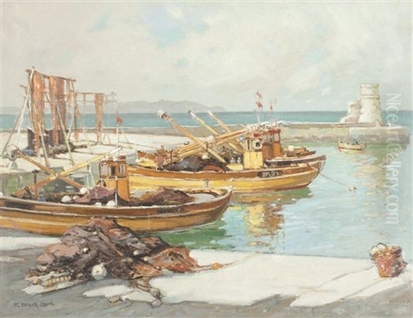 Dunure Harbour Oil Painting by Thomas Bonar Lyon