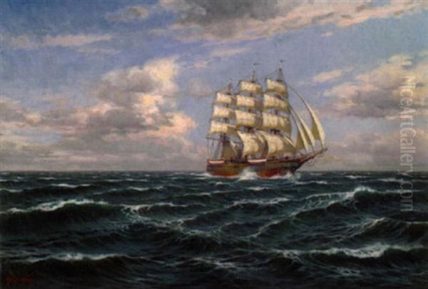 Segler In Voller Fahrt Oil Painting by Arnold Lyongrun