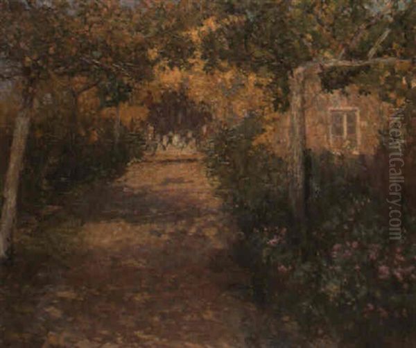 Giardino Con Viale Oil Painting by Serafino Macchiati