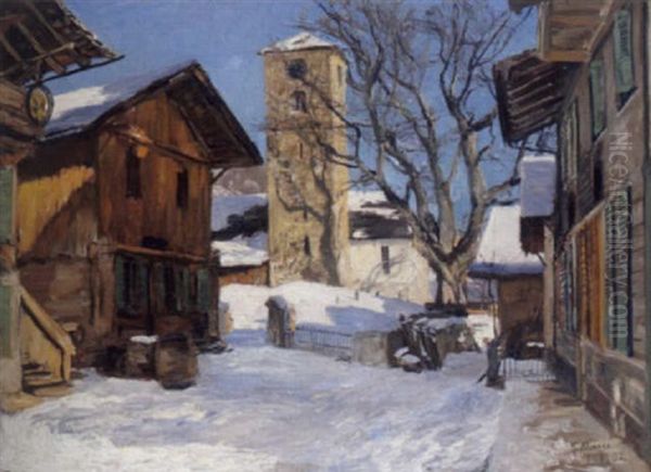 Winter In Den Tiroler Bergen Oil Painting by Georg Macco