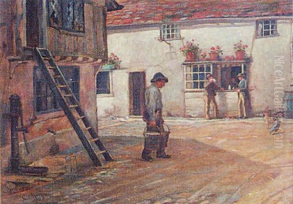 Street Scene With Figures Oil Painting by Duncan Mackellar