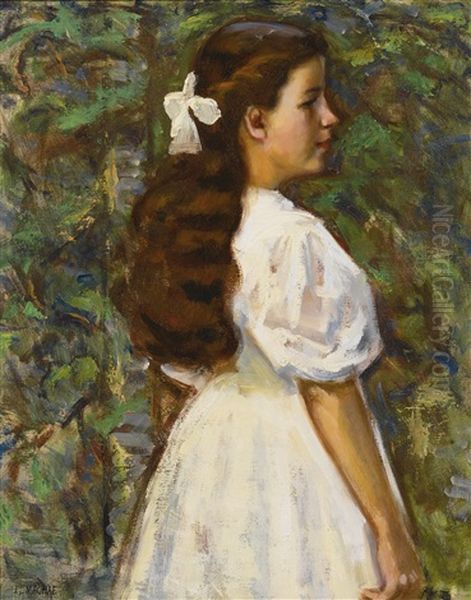 Girl In White Dress Oil Painting by Elmer Livingston Macrae