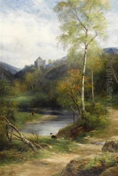 Lakeside Landscape With Castle Oil Painting by John MacWhirter