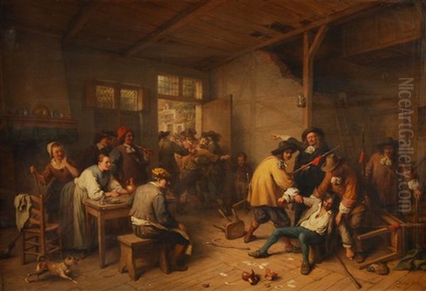 La Partie De Cartes Contestee Oil Painting by Jean Baptiste Madou
