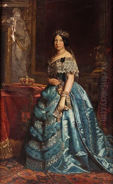 Retrato De Isabel Ii, De Cuerpo Entero, Con Banda De Carlos Iii Y Cruz De La Orden De Las Damas De La Cruz Estrellada Oil Painting by Federico De Madrazo De Ochoa