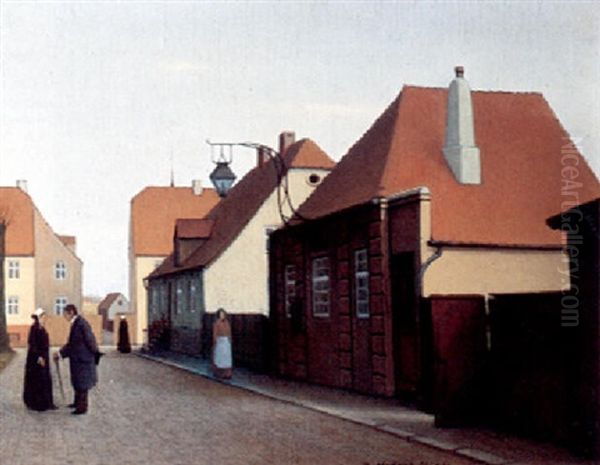 Ved Det Gamle Vaegterhus I Christiansfeld Oil Painting by Jeppe Madsen Ohlsen